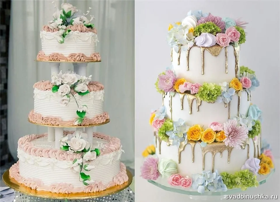 Свадебный торт трехъярусный на подставке