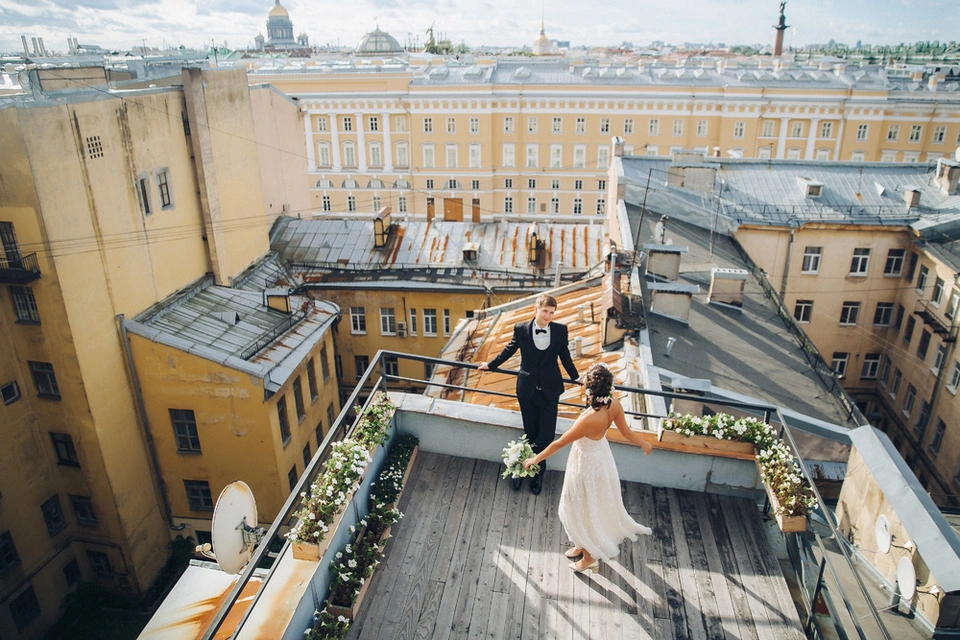 Свадебная фотосессия на крыше в москве