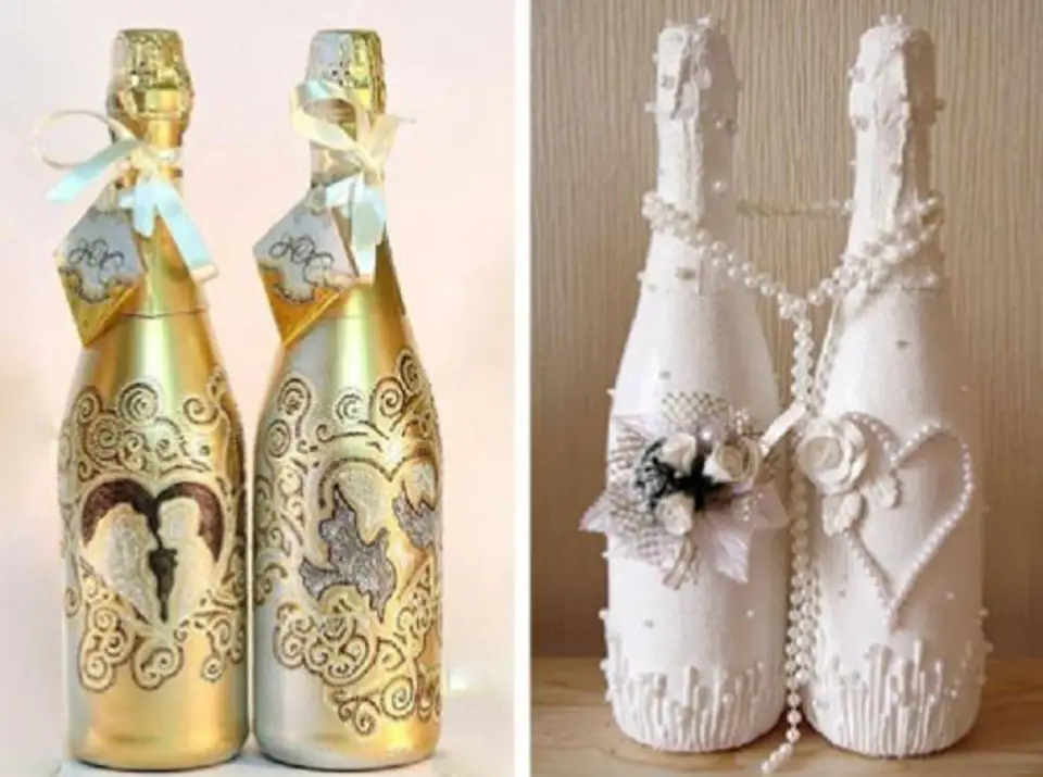 Украшение свадебных бутылок