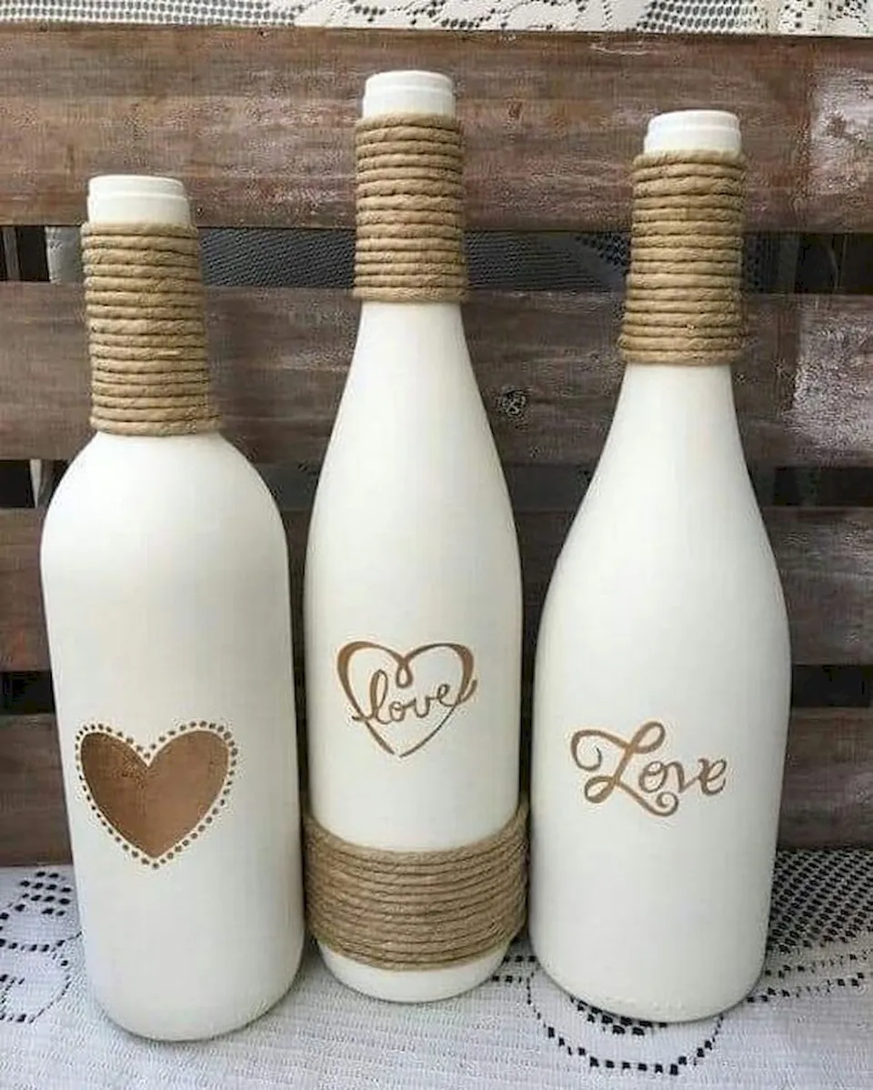 Бутылки на свадьбу с бечевкой