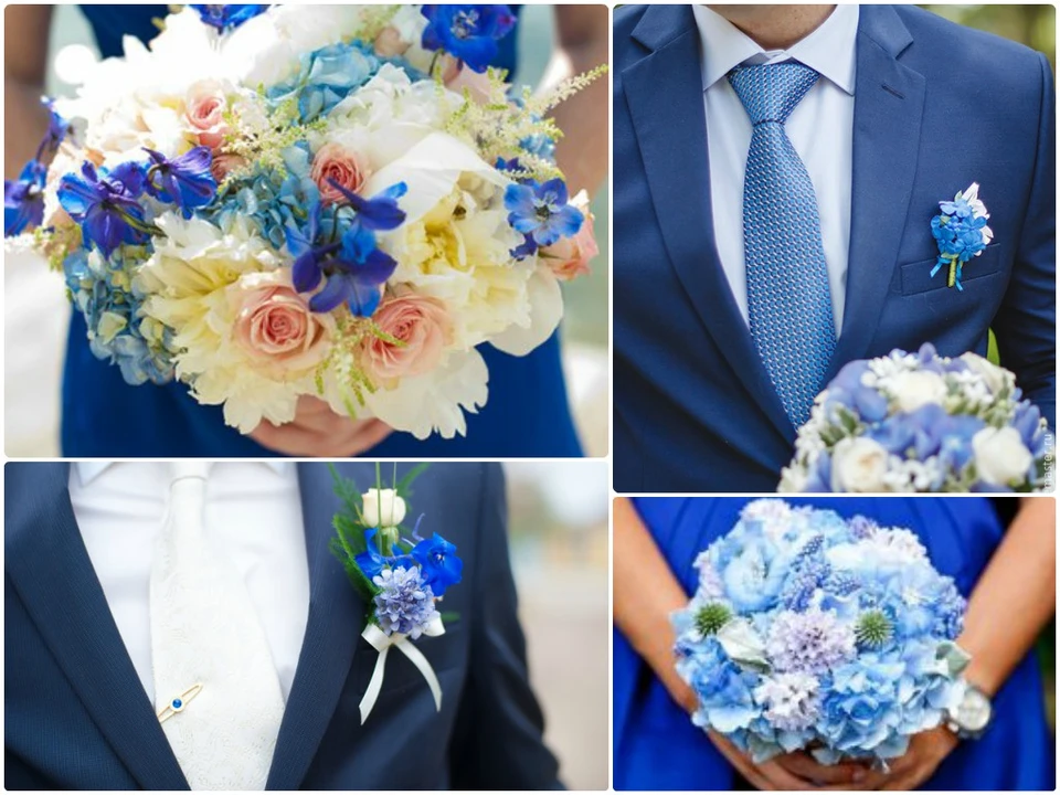 Букет невесты бело синий