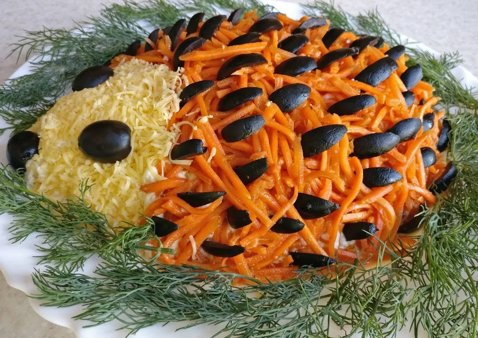 Салат ежик с корейской морковью