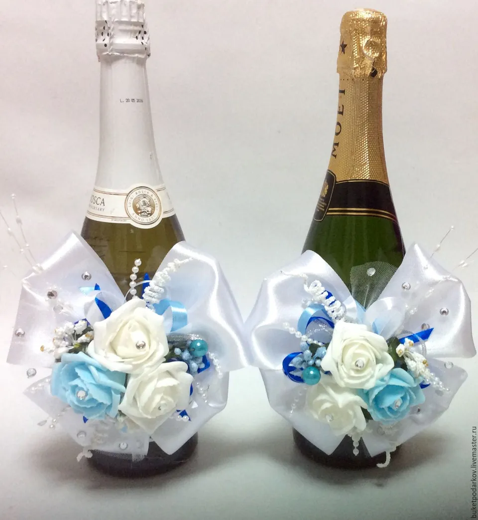 Украшение шампанского на свадьбу